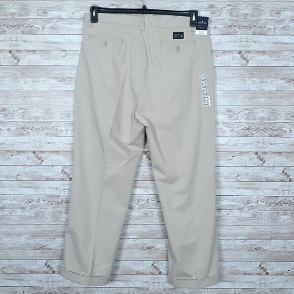 Nautica Mens Double Peated Pants 36x29 True Stone Chinos 133 - Picture 2 of 3